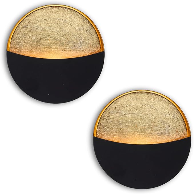 Black Wall Candle Holder Set of 2 with Gold Leaf Interior, Metal Wall Candle Sconces, Vintage Style Wall Decor for Living Room, Bedroom, and Dining Room by Batoslee