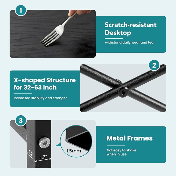 OLIXIS 47 Inch Home Office Desk, Study Desk, Work Table | Small Computer Writing, X-Shaped Reinforcement Structure, Modern Simple Style, Bedroom Dorm Room, Black - Image 4