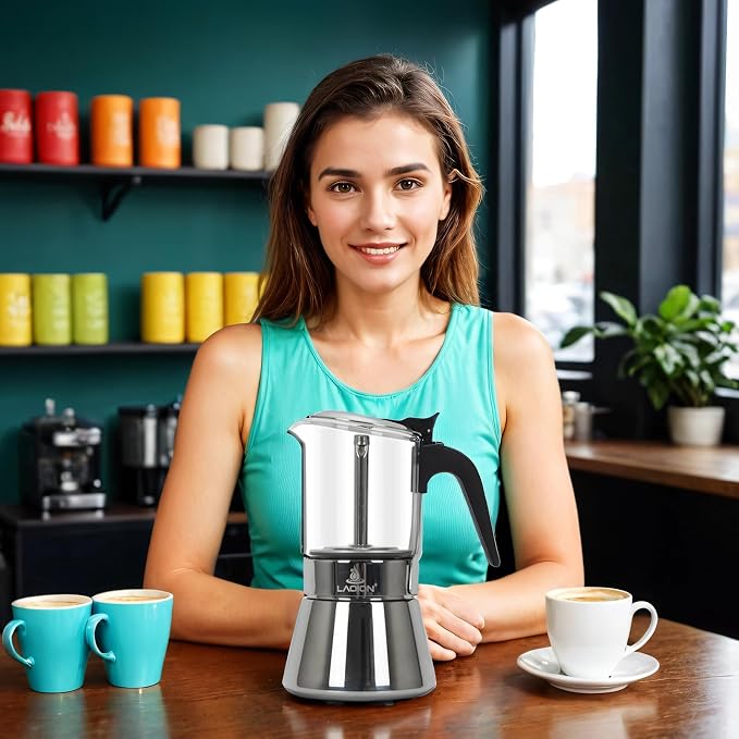 LAOION Stovetop Espresso Maker, 6Cup 240ml Moka Pot, Cuban Coffee Maker | Crystal Glass-top & Stainless Steel Coffee Maker Mocha Pot, Greca De Cafe, Cuban and Italian Coffee Maker for Cafetera Cubana - Image 6