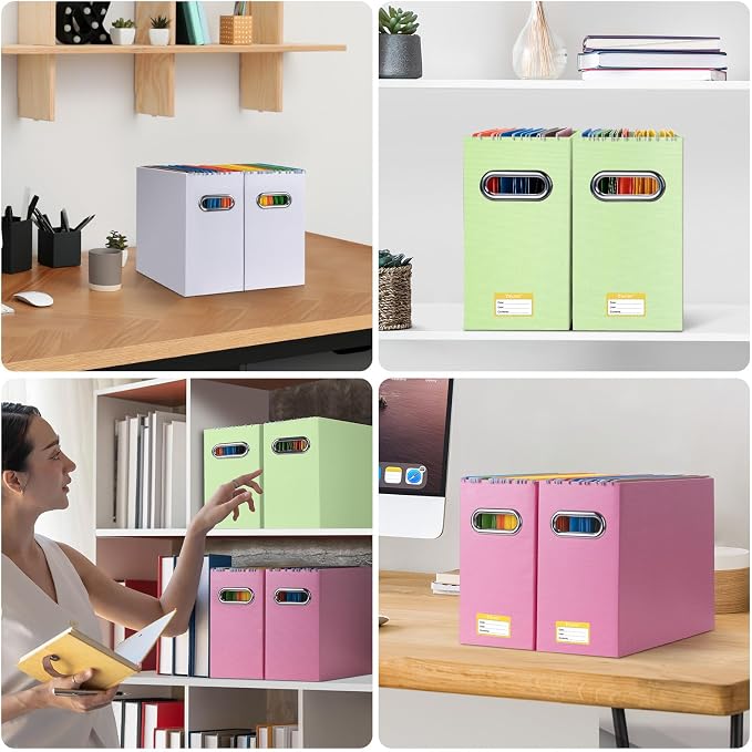 BALEINE File Organizer Box, Cardboard File Folder Organizer with Handle for Letter Size, Portable Collapsible Hanging Filing Box for Home Office Document Storage (2 Pack, Green) - Image 8