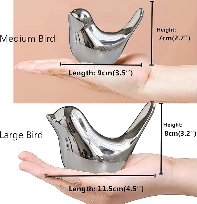 FANTESTICRYAN Small Birds Statues Gold Home Decor Modern Style Figurine Decorative Ornaments for Living Room, Bedroom, Office Desktop, Cabinets (M&L, Silver) - Image 3