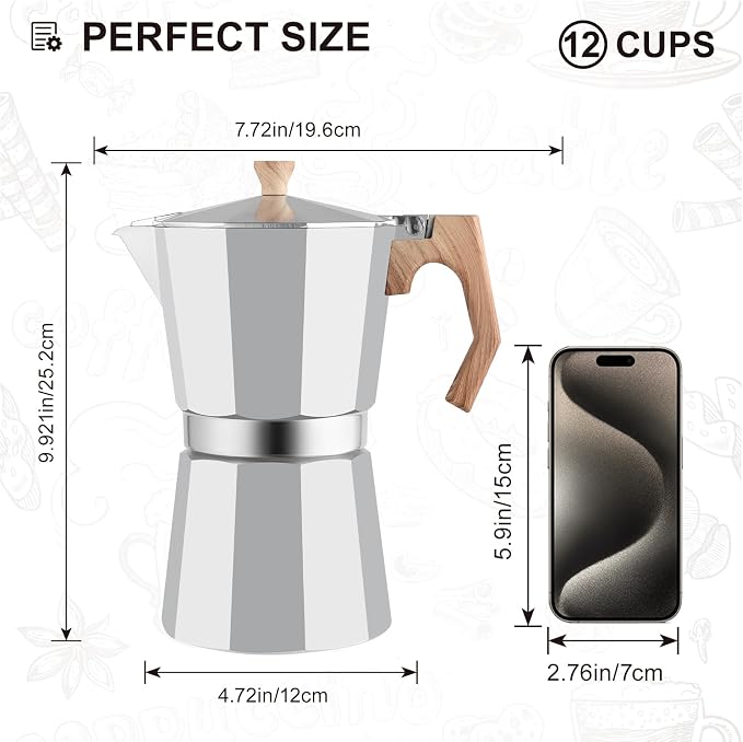 wedrink 12 Cup Stovetop Espresso Maker Aluminium Moka Pot Percolator - Image 2