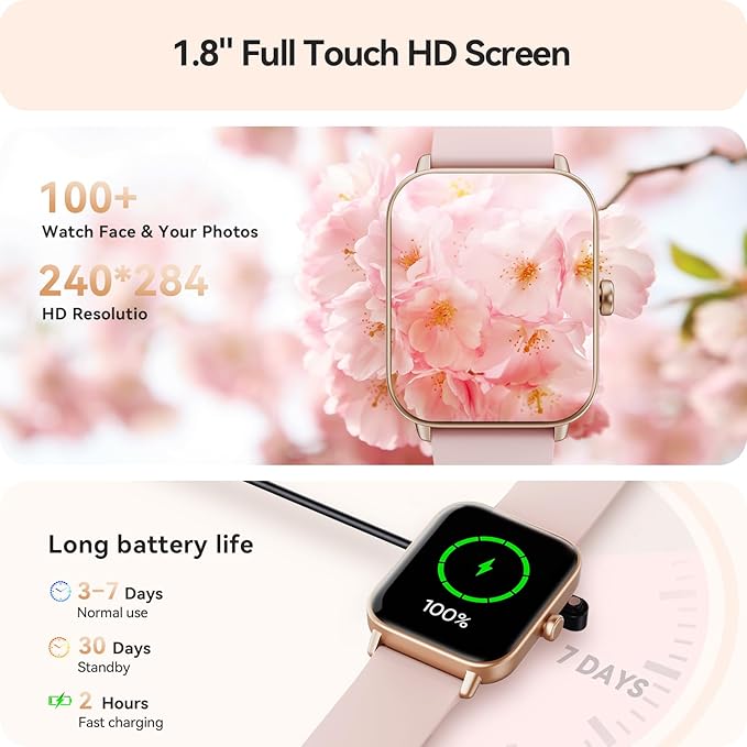 Smart Watch for Women Android & iPhone, Alexa Built-in, IP68 Waterproof Activity Fitness Tracker with Bluetooth Call (Answer/Make), 1.8" Smartwatch with Heart Rate/SpO2/Sleep Monitor, 100+ Sports Mode | Pink - Image 5