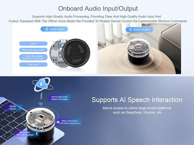ESP32-S3 AI Smart Speaker Development Board, Supports Dual-MIC Audio Capture, AI Speech Interaction, Surround RGB Lighting, External LCD Displays and Cameras, 2.4GHz Wi-Fi & BlE 5, etc. - Image 3