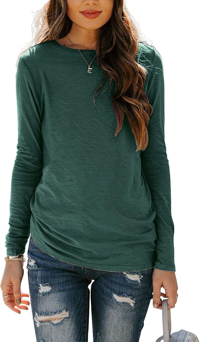 Sherosa Womens T Shirts Long Sleeve Crew Neck Shirts Basic Tee Tops Blouse - Image 2