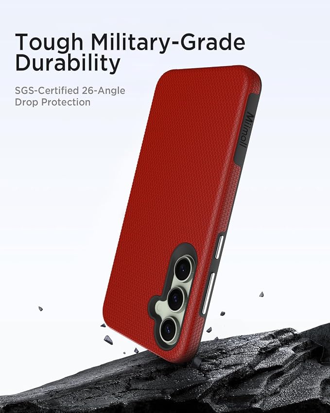 Miimall Slim Case for Galaxy S24 FE Case Rugged, [Dual Layer Protection] [Military Shockproof Drop Proof] [Anti-Slip] [Anti-Scratch] Tough Full Body Heavy Duty Cover for Samsung S24 FE, Red - Image 6