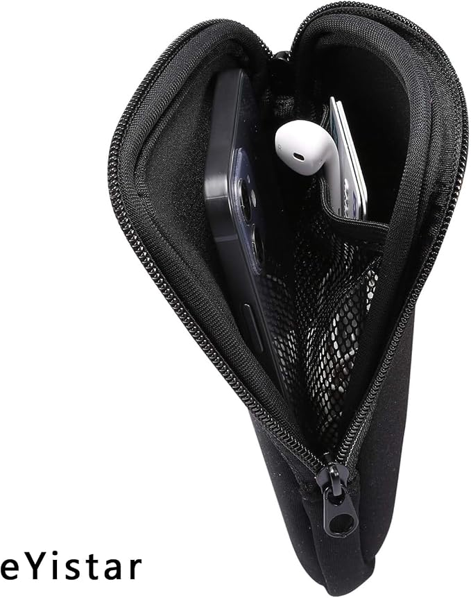 Neoprene Shock Absorbing Proof Pouch Large Cell Phone Sleeve Case Cover w Zipper/Neck Strap for iPhone 14 Plus Samsung Galaxy Note20 Ultra S22 Ultra A13 A03 A23 Moto G Power 2022 LG Stylo 6 (Black) - Image 2