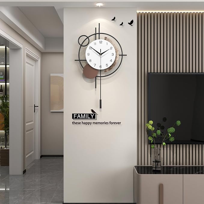 Wall Clock Decorative Modern Wall Clocks with Pendulum Silent Non-Ticking Quartz Clock Battery Operated Large Clock for Living Room,Kitchen,Home,Bathroom,Bedroom Wall Art Decor - Image 3