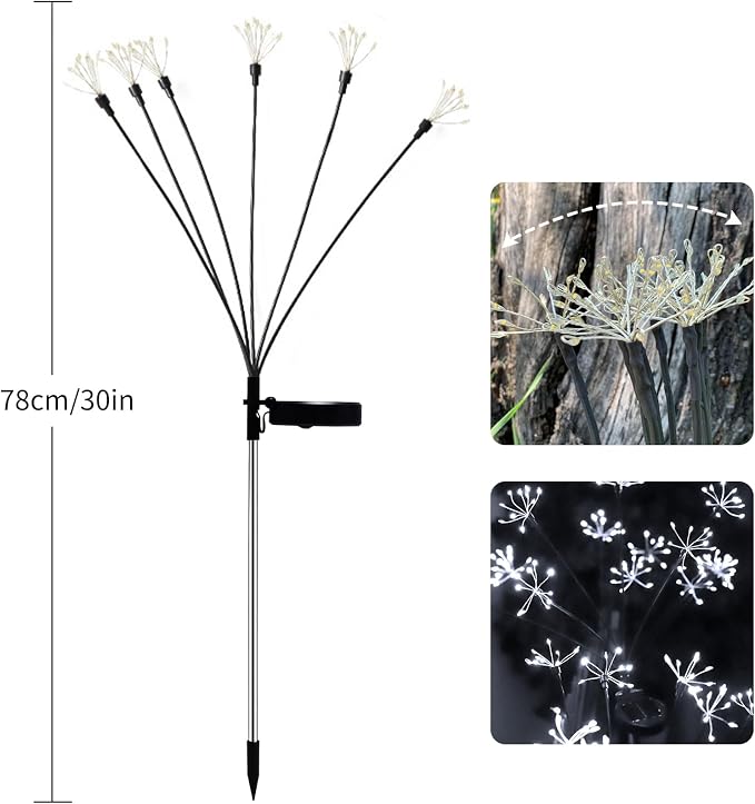 JJGoo Solar Garden Lights, New Upgraded 2 Pack Solar Swaying Starburst Light, Waterproof Fireworks Outdoor Lights, Yard Patio Pathway Decoration, White - Image 2