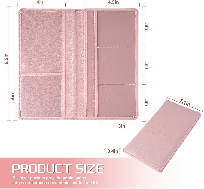 JUSTTOP 2Pack Car Registration and Insurance Holder,Car Document Holder for Cards License with Magnetic Shut,Vehicle Glove Box Car Organizer for Documents, Cards, License(Embossed leather Pink) - Image 2