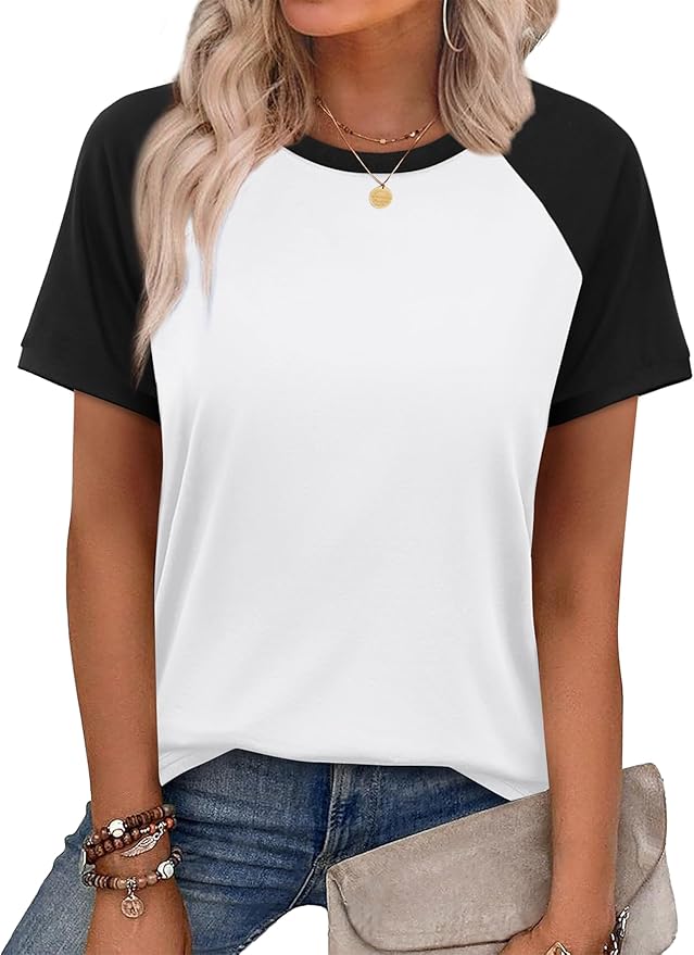 WIHOLL Womens Summer Tops Color Block Short Sleeve Raglan Shirts Spring Fashion Clothes Vacation Outfits - Image 2