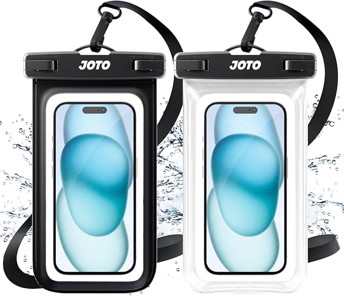 JOTO 2 Pack Universal Waterproof Phone Case for iPhone 17 Air 16 15 14 13 12 11 Plus Pro Max, IPX8 Cellphone Dry Bag XR X SE, Galaxy S23 S22 S21 S20+ S20 S10 Plus Note, Pixel up to 7" -Black, Clear by JOTO