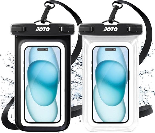 JOTO 2 Pack Universal Waterproof Phone Case for iPhone 17 Air 16 15 14 13 12 11 Plus Pro Max, IPX8 Cellphone Dry Bag XR X SE, Galaxy S23 S22 S21 S20+ S20 S10 Plus Note, Pixel up to 7" -Black, Clear by JOTO