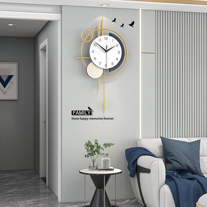 Large Wall Clocks for Living Room Decor Modern Wall Clock Battery Operated Silent Non-Ticking for Bedroom Office Kitchen Home Decoration Gold Metal Unique Wall Watch Clock 17.7x27.3in - Image 3