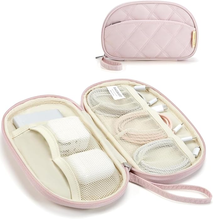 BAGSMART Cord Organizer Travel Cable Bag, Compact Tech Electronic Organizer Travel Case, Essentials for Charger, Cable, Phone, Flash drive - Pink by BAGSMART
