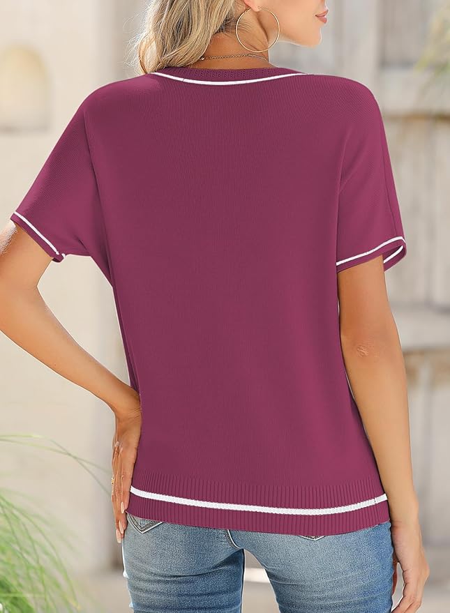 SHEWIN Womens Tops Trendy Short Sleeve Shirts Crewneck Lightweight Knit Sweater Top Business Casual Outfits - Image 3