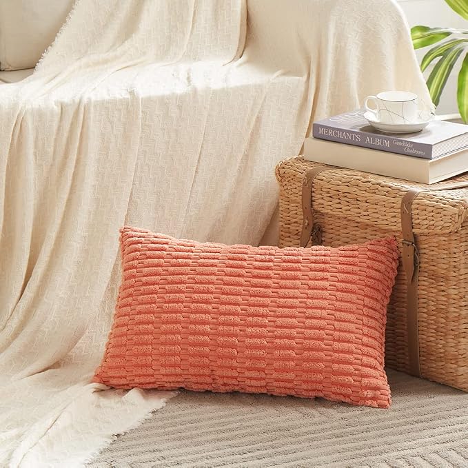 Fancy Homi 4 Packs Decorative Throw Pillow Covers for Living Room Couch Bed, Modern Farmhouse Boho Home Décor Accent Cushion Case, 20" x 12", Coral - Image 2