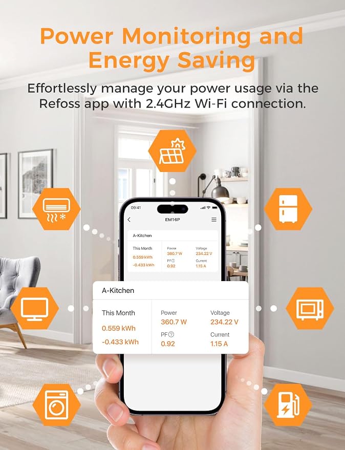 Refoss Smart Home Energy Monitor, Native Open API & Web UI (No Cloud Required), Real Time Electricity Usage Monitor, Power Consumption Meter Works with Home Assistant & MQTT, Solar Net Metering, ETL | Smart Home Energy Monitor - Image 6