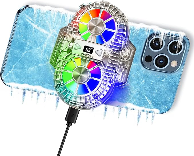 TRILINK Phone Cooler for Gaming with Dual Cooling Fans - Advanced Phone Cooling Technology - RGB LEDs - Ultra-Quiet - Output Function - LED Temperature Display for Android iPhone iOS Game Radiator by TRILINK