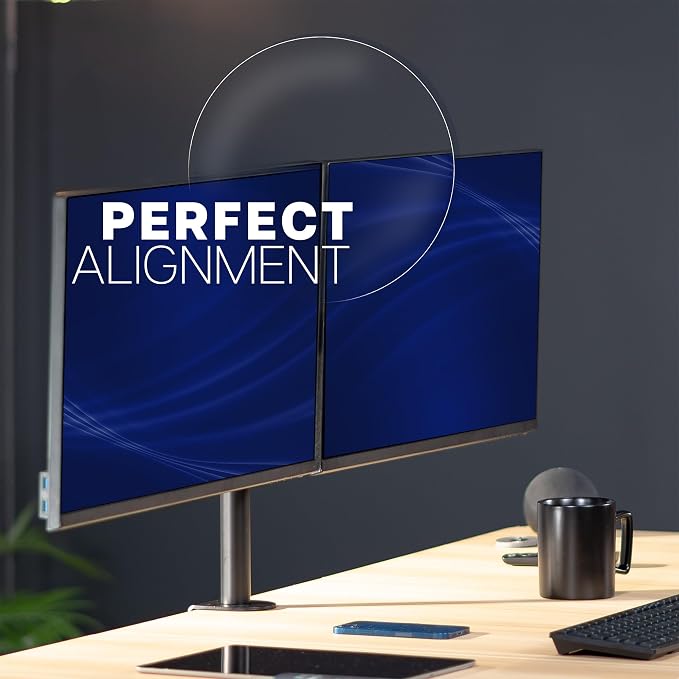 VIVO Dual LCD LED 21 to 32 inch Monitor Desk Mount, Heavy Duty, Adjustable Telescoping Arms, Flush Wall Setup, Fits 2 Screens, Black, STAND-V002E - Image 5