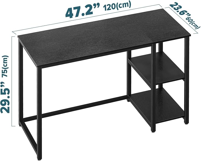SINPAID Computer Desk 47 inches with 2-Tier Shelves Sturdy Home Office Desks with Large Storage Space Modern Gaming Desk Study Writing Laptop Table, Black - Image 3