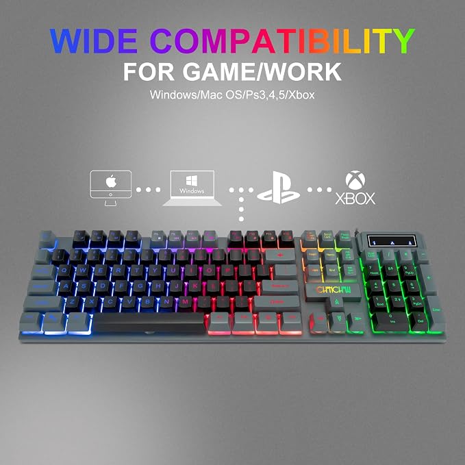 CHONCHOW Gaming Keyboard and Mouse Combo RGB LED Backlit USB Wired Key Board 3200dpi Mice Mechanical Feel Compatible with Xbox one ps5 Windows Laptop Computer(Grey-Black) - Image 4