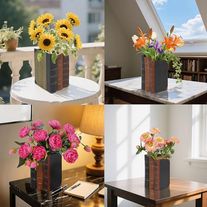 Guichifun Book Shaped Vase for Flowers - Resin Decorative Vase Classical Fake Books for Bookshelf Bedroom Office Home Décor Gifts for Book Lovers 5.5 * 4.5 * 7.5 Inch - Image 6