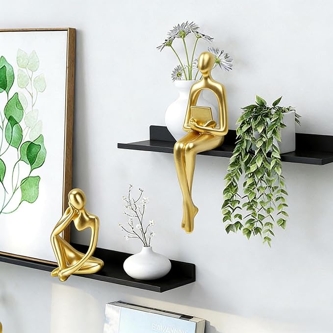 Prettidecor Gold Decor Reading Thinker Resin Statues Set of 3 | Office Coffee Shelf Table Desk Decor Abstract Decoration for Living Room Bedroom Collectable Figurines - Image 7