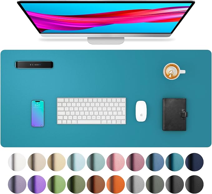 Aothia Leather Desk Pad Protector, Mouse Pad, Office Desk Mat, Non-Slip PU Leather Desk Blotter, Laptop Desk Pad, Waterproof Desk Writing Pad for Office and Home (Turquoise,31.5" x 15.7") by AothiaSimpleNaturalUnique