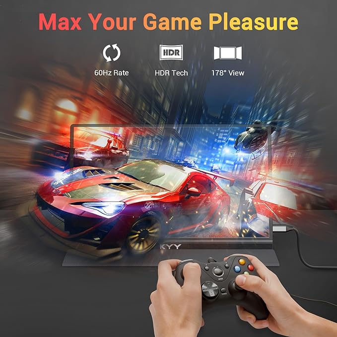 KYY Portable Monitor 15.6'' FHD 1080P USB C HDMI Gaming Monitor Ultra-Slim IPS Display w/Smart Cover & Speakers, Plug&Play, External Monitor for Laptop PC Phone Mac Xbox PS4 - Image 5