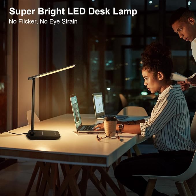 shinelife LED Desk Lamp for Office Home, Bright Desk Light with USB Charging Port, Adjustable Dimmable Desk Lamps 5 Modes 5 Brightness, Touch Study Lamp for Nail, Craft, Puzzle, Sewing, Study, Black - Image 2