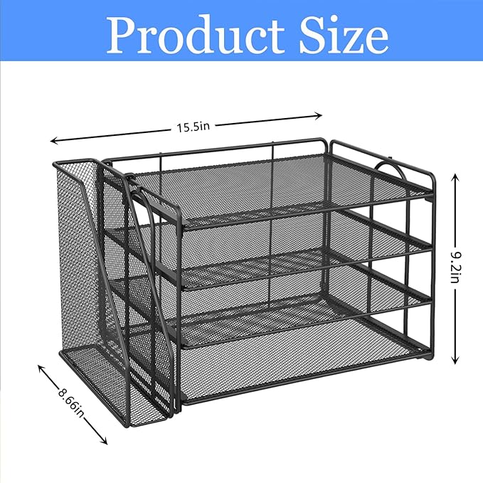 gianotter 4-Tier Paper Organizer With Magazine Holder | Desk Organizers and Accessories, File Organizer for Office Supplies Storag (Black, 4-Tier) - Image 5