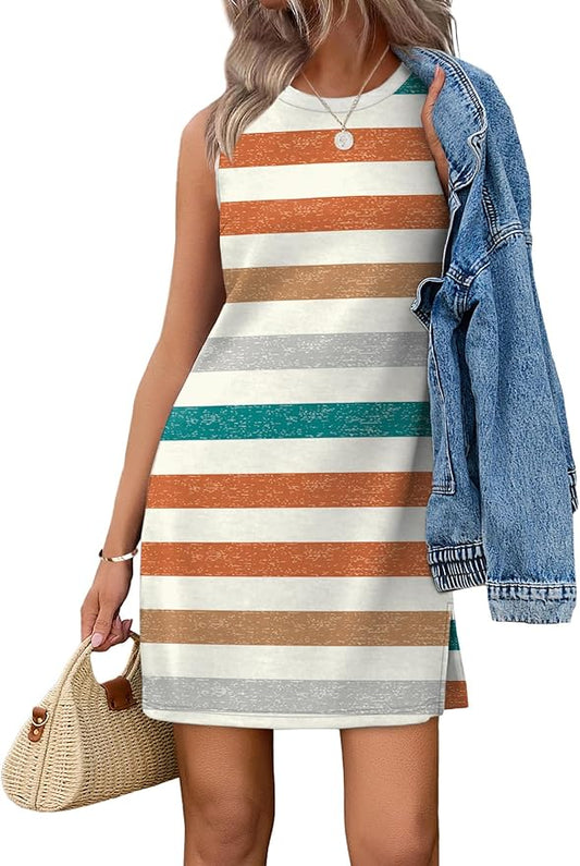 WIHOLL Casual Dresses for Women Crewneck Sleeveless Tank Dress Summer Spring Boho Vacation Clothes by WIHOLL