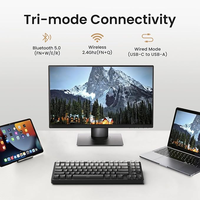 Kisnt KN85 Wireless Mechanical Keyboard, 75% Layout with Side Printed PBT Keycaps, Bluetooth/2.4GHz/USB-C, Custom RGB Backlit, Hot-Swappable Linear Switch,Creamy Sound for Gaming/Typing(Gradient Gray) - Image 3
