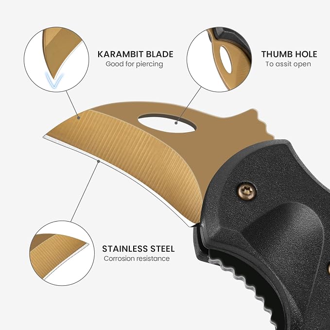 FUNBRO Small Pocket Knife for Men, Edc Knives Tool | Cool Folding Knife Box Cutter with 1.34inch Sharp Blade, Great Gift for Men (gold) - Image 2