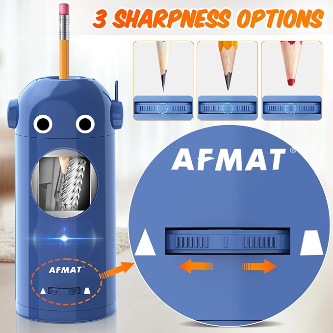 AFMAT Electric Pencil Sharpener for Colored Pencils 7-11.5mm, Fully Automatic Robot Pencil Sharpener, Auto in & Out, Rechargeable Hands-Free for Classroom/Home/Office, Battery Operated, PSX5RB, Blue - Image 4