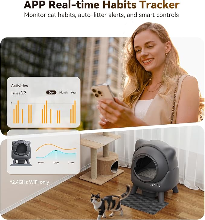 Automatic Litter Box, FEELNEEDY Self Cleaning Litter Box, Odor Control Robot, Cat Ears Design, 65L APP Real-Time Monitor, Cat Litter-Boxs for Multiple Cats, Safety Sensors, with 1 Trash Bag - Image 4