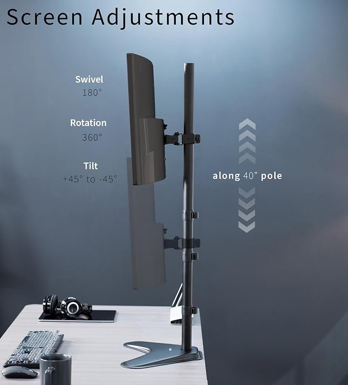 VIVO Single Monitor Desk Stand for 13 to 27 inch Screens, STAND-V011H | Black, Articulating, Freestanding Adjustable Monitor Arm, Extra Tall Computer Stand for 1 Monitor, Holds 22 lbs - Image 5