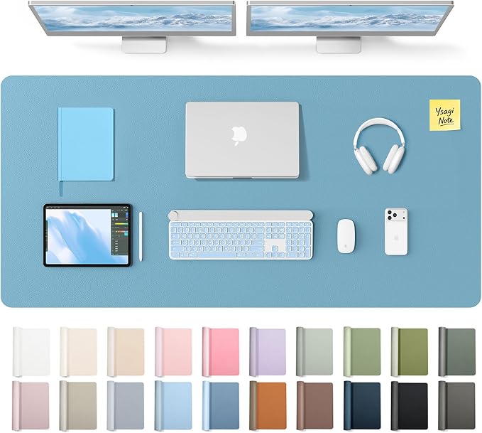 YSAGi Leather Desk Pad Protector, Office Desk Mat, Large Mouse Pad, Non-Slip PU Leather Desk Blotter, Laptop Desk Pad, Waterproof Desk Writing Pad for Office and Home (Sea Blue,55" x 24") by YSAGi