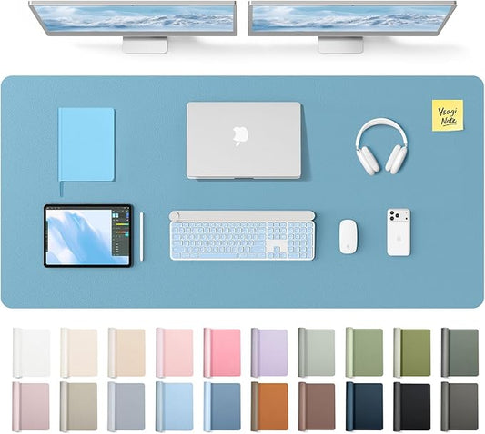 YSAGi Leather Desk Pad Protector, Office Desk Mat, Large Mouse Pad, Non-Slip PU Leather Desk Blotter, Laptop Desk Pad, Waterproof Desk Writing Pad for Office and Home (Sea Blue,55" x 24") by YSAGi