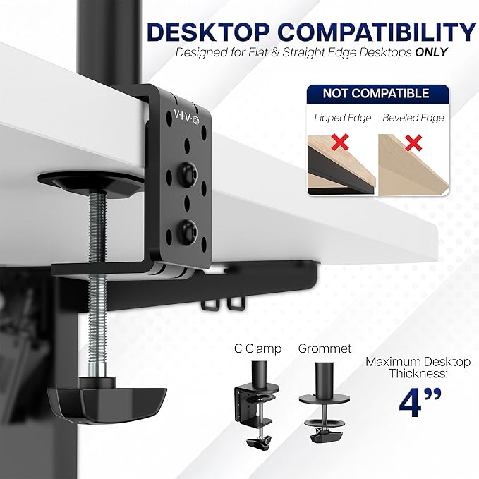 VIVO Extra Tall Single Monitor Desk Mount, 39 inch Pole VESA Stand for 13 to 32 inch Screens and up to 38 inch Ultrawides, Holds 22 lbs, Black, STAND-V011 - Image 6