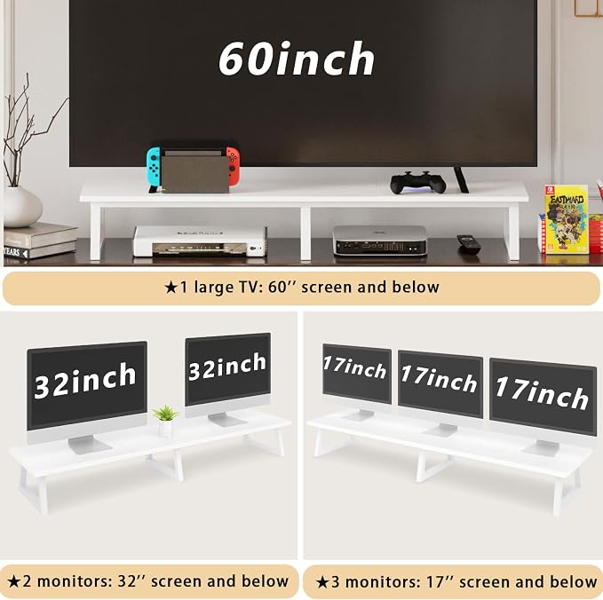 TEAMIX White Dual Monitor Riser for 2 Monitors-42inch, Wood Desktop Dual Stand with Metal Legs, Long Screen/PC/Laptop Storage,Computer Shelf TV Holder Home Office - Image 6