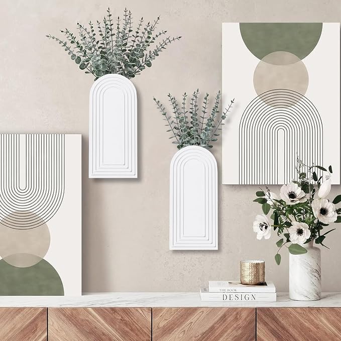 Dnnnii 2 Pack Wooden Wall Vase Set - White Finish Modern Farmhouse & Boho Wall Decor for Entryway, Hallway, Bathroom, Living Room, Dining Room, Narrow Spaces - Image 2