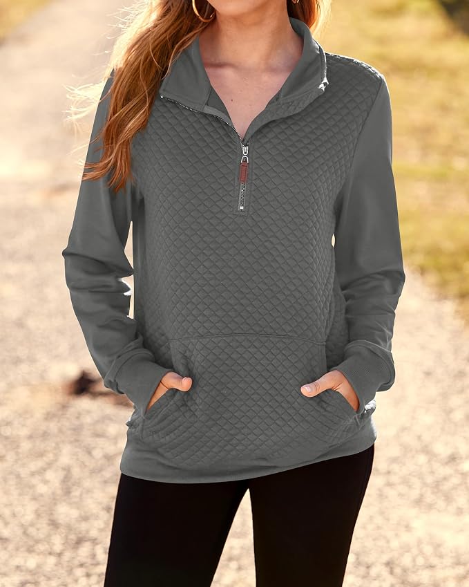BTFBM Women Fashion Quilted Pattern Lightweight Zipper Long Sleeve Plain Casual Ladies Sweatshirts Pullovers Shirts Tops - Image 7
