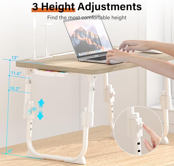 Lap Desk for Bed, Adjustable Laptop Desk with USB Charging Port, Storage Drawer & Bookshelf — Foldable Bed Desk for WFH & Students, 23.6" Desktop Fits 18" Laptop, Non-Slip, Glacier - Image 2