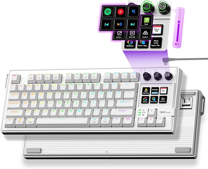 K1 Pro Macro Keyboard, Wired Only Full-Key Programmable On-Board Keypad, Custom Gaming Streaming Mechanical Keyboards with Screen & Knob, Gasket, RGB Backlit, Hot Swappable Shortcut Pad by Unknown