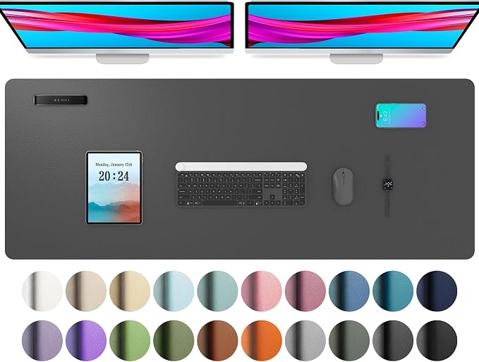 Aothia Leather Desk Pad Protector, Mouse Pad, Office Desk Mat, Non-Slip PU Leather Desk Blotter, Laptop Desk Pad, Waterproof Desk Writing Pad for Office and Home (48"x17", Gray) by AothiaSimpleNaturalUnique