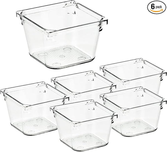 Ravinte 6 Pack Drawer Organizer - 3" X 3" Plastic Storage Bins, Acrylic Organizers with Non-Slip Pads Clear Desk Storage Tray for Makeup, Jewelries, Kitchen Utensils, Bathroom and Office | Acrylic Tray Design, Non-Slip Pads, For Makeup, Jewelry, Kitche... by Ravinte