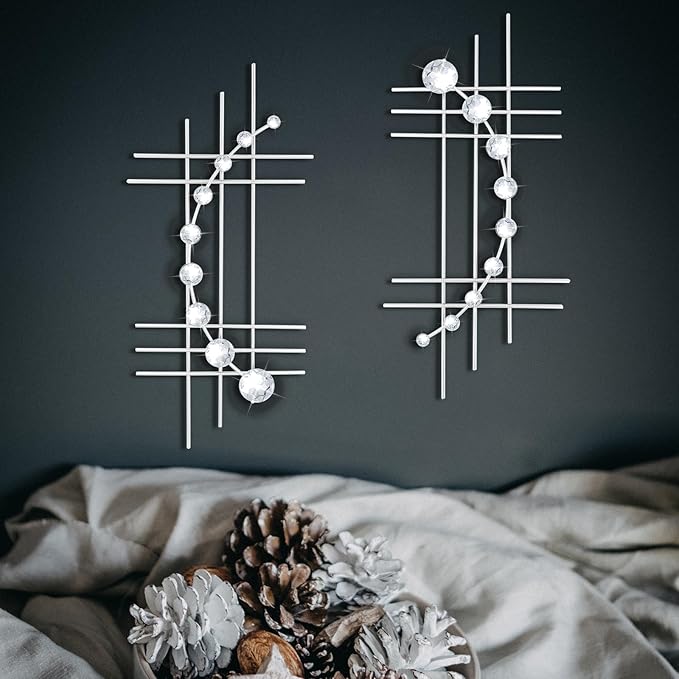 ZEXUIRU 2 Pcs Abstract Metal Art for Wall Decor Living Room Bedroom Bathroom Office Metal Bling Modern Geometric Hanging Vertical Small Iron Sculpture Plaque Pack -Silver 15.7in by ZEXUIRU