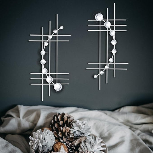 ZEXUIRU 2 Pcs Abstract Metal Art for Wall Decor Living Room Bedroom Bathroom Office Metal Bling Modern Geometric Hanging Vertical Small Iron Sculpture Plaque Pack -Silver 15.7in by ZEXUIRU